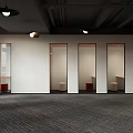 Modern Commercial Interior With Carpeted Floor And Pendant Lights