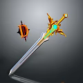 Fantasy Sword With Golden Decoration Glowing Blue Gem And D Emblem