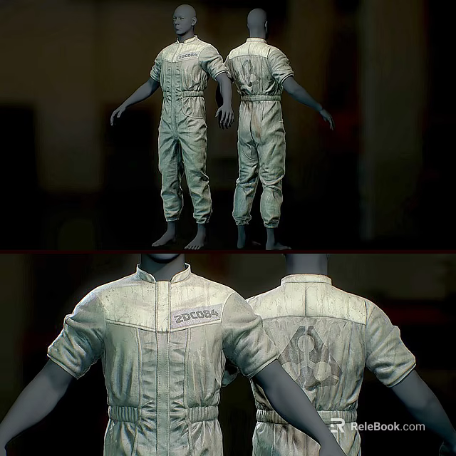 Durable Work Coverall Clothing With Short Sleeve Design ZONCO Brand Logo And Back Pattern 3d model 