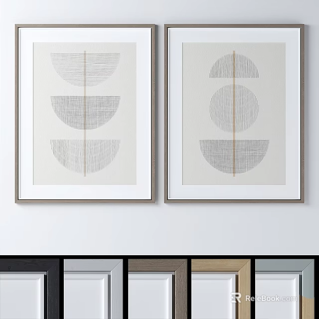 Stylish Modern Frames With Minimalist Geometric Art For Wall Decor And Color Options 3d model 