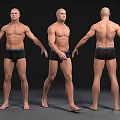 Muscular Man In Black Underwear With Front Side Back Full Body Views