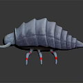 Blue Pill Bug With Glowing Eyes And Purple Legs 3D Model On Black Background