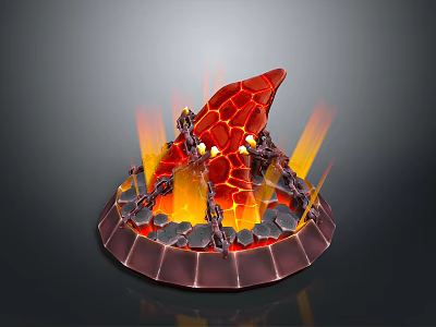 Volcanic Themed Decorative Structure With Lava Red Design Flaming Accents And Circular Stone Base 3d model