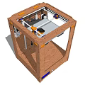 Compact Wooden Office 3D Printer With Transparent Front Panel And Internal Mechanical Parts 3d model