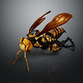 Realistic Wasp Model With Yellow And Black Stripes And Brown Wings On Dark Background