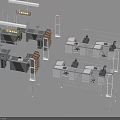 Modern Reception Desks With Info Signs Queue Railings And Service Counters 3d model