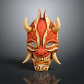 Red Decorative Mask With Horns Tusks And Traditional Patterns For Home Living Essentials