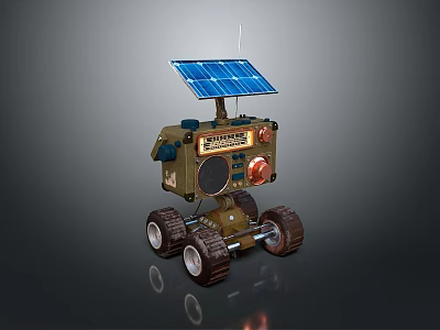 Solar Powered Robot Explorer With Solar Panel Display Wheels And Antenna On Gray Surface 3d model