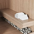 Modern Sauna Room Interior With Wooden Walls Glass Doors Bench And Towels