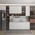Modern Kitchen With Stylish Wine Cabinet Glass Doors White Cabinets And Marble Countertop