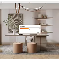 Modern Study Cream Home Study 3d model