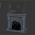 Classic Stone Fireplace With Arch Design And Mantel For Home Interior 3d model