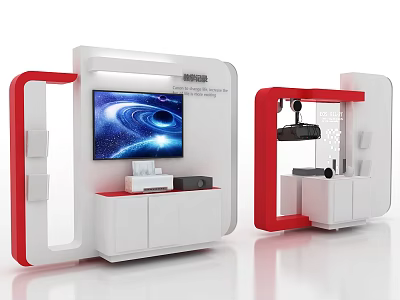Modern Red and White Display Shelves Design With TV Audio Equipment Storage Compartments 3d model