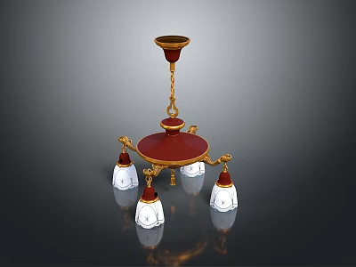 Red And Gold Chandelier With White Glass Shades And Decorative Design 3d model