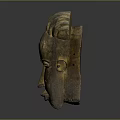 Traditional Hand Carved Wooden Mask With Intricate Hairstyle And Facial Features