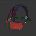 Ergonomic Headband With Black Frame Red Front Panel And Blue Side Straps