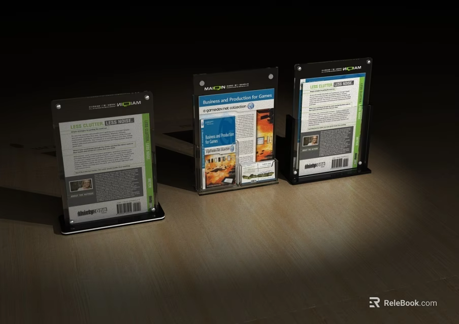 Wooden Conference Table With Three Information Display Stands And Brochures 3d model 