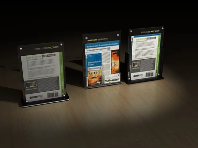 Wooden Conference Table With Three Information Display Stands And Brochures 3d model