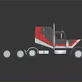 Gray Red And White Heavy Duty Truck 3D Model With Cab And Exhaust Pipes