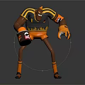 Anthropomorphic Creature Character In Yellow Black Sports Outfit With Skull Cup Long Limbs And Wristbands