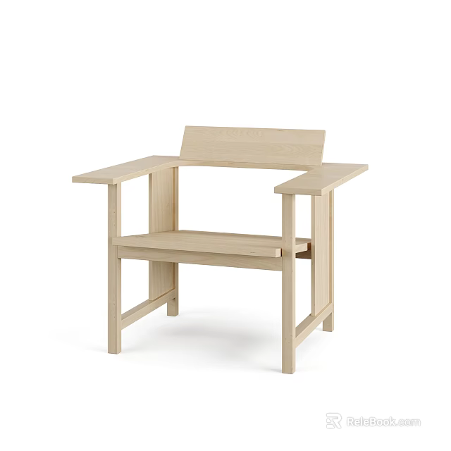 Simple Modern Wooden Leisure Chair With Light Wood Finish And Armrests 3d model 