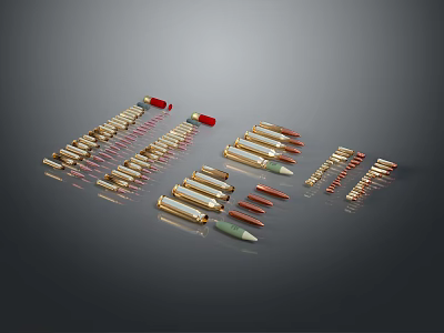 Weapon Ammunition Collection Showcasing Different Bullet Types Sizes and Calibers 3d model