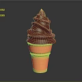 Delicious Creamy Dark Red Swirled Ice Cream In Orange Cone