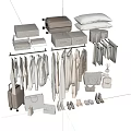 Organized Clothes Storage with Hanging Garments Folded Items Suitcase and Shelf Units