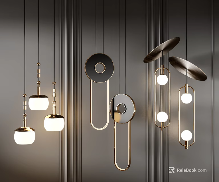 Modern Contemporary Chandeliers With Circular Metal Frames And White Light Bulbs 3d model 