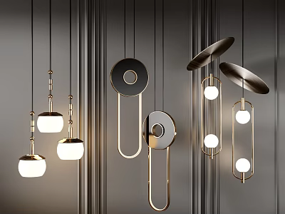 Modern Contemporary Chandeliers With Circular Metal Frames And White Light Bulbs 3d model