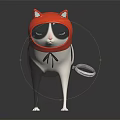 Cat Shaped Doll With Black And White Body Red Helmet And Ring On Tail