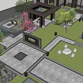 Chinese Style Courtyard Garden Entrance With Gray Brick Walls Carved Decorations And Green Plants