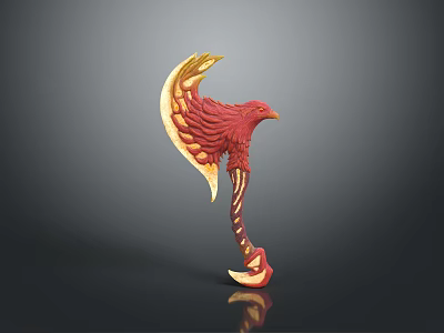 Decorative Axe With Eagle Head Design And Red Gold Wing Accents 3d model