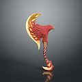 Decorative Axe With Eagle Head Design And Red Gold Wing Accents 3d model