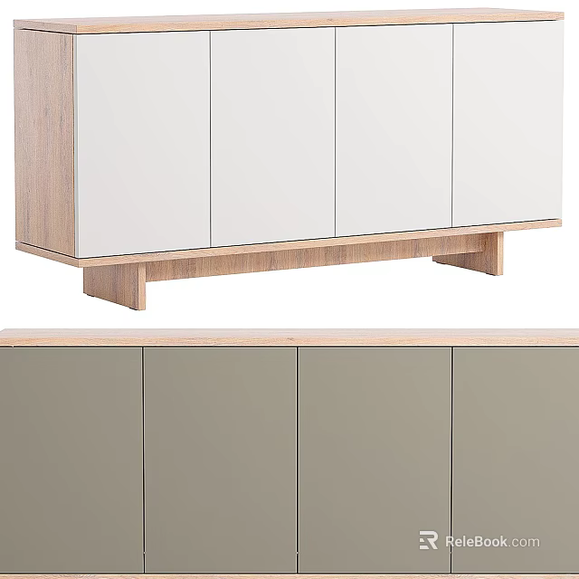 Modern Wooden Frame Console and Entryway Cabinet with White Light Green Doors and Elevated Legs 3d model 