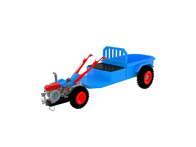 Electric Toy Tractor With Blue Trailer And Red Wheels For Kids Play 3d model