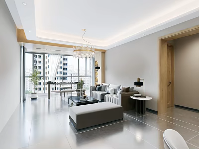 Modern Living Room Interior Design With Sofa Coffee Table Floor to Ceiling Windows And Chandelier 3d model