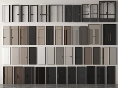 Various Hinged Doors With Glass Panel And Wooden Styles Multiple Color Options For Interior 3d model