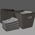 Soft Stacked Bath Towels in Woven Rattan Baskets for Bathroom Storage