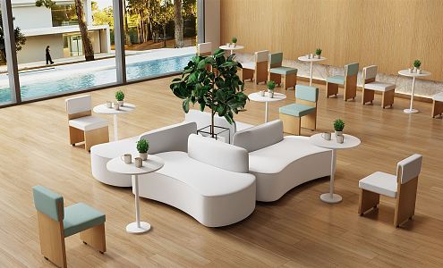 Modern Card Seat Internet Celebrity Milk Tea Shop Sofa Card Seat Creative Leisure Book Bar Negotiation Sofa Combination Snacks Dessert Shop Tables and Chairs 3d model