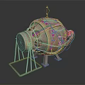 Metallic Spherical Weapon Featuring Metal Frame Cables Support Stand And Small Pointed Top