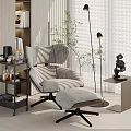 Modern Lounge Chair With Ottoman Floor Lamp And Bookshelf In Interior