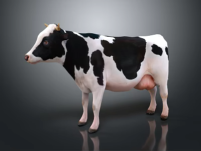 Black And White Cow Standing On Gray Background With Shiny Reflection 3d model