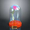 Pink Rose Under Glass Dome With Wooden Base And Golden Plaque