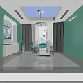 Dental Clinic Interior With Green Walls Medical Equipment Windows Chairs And Display Screen