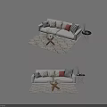 Modern Cozy Two-Seater Sofa Interior With Decorative Pillows Side Table And Patterned Rug 3d model