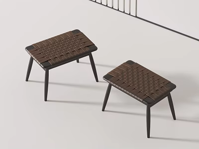 Two Stylish Modern Woven Stools With Black Legs In Minimalist Design 3d model