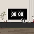Modern TV Stand With Decorative Ornaments Plant And TV Screen In Living Room