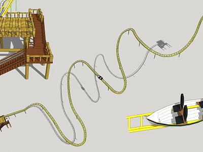 Wooden Platform And Roller Coaster Track Structure With Metal Supports And Design Elements 3d model