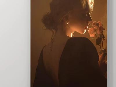 Vintage Style Female Portrait Painting With Soft Light And Roses In Hand 3d model